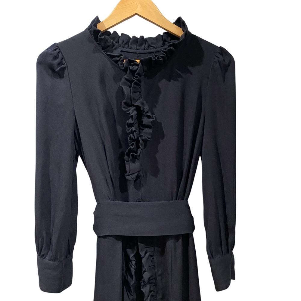 Marc By Marc Jacobs Ruffled 100% Silk Knee Length Black Belted Dress 6
